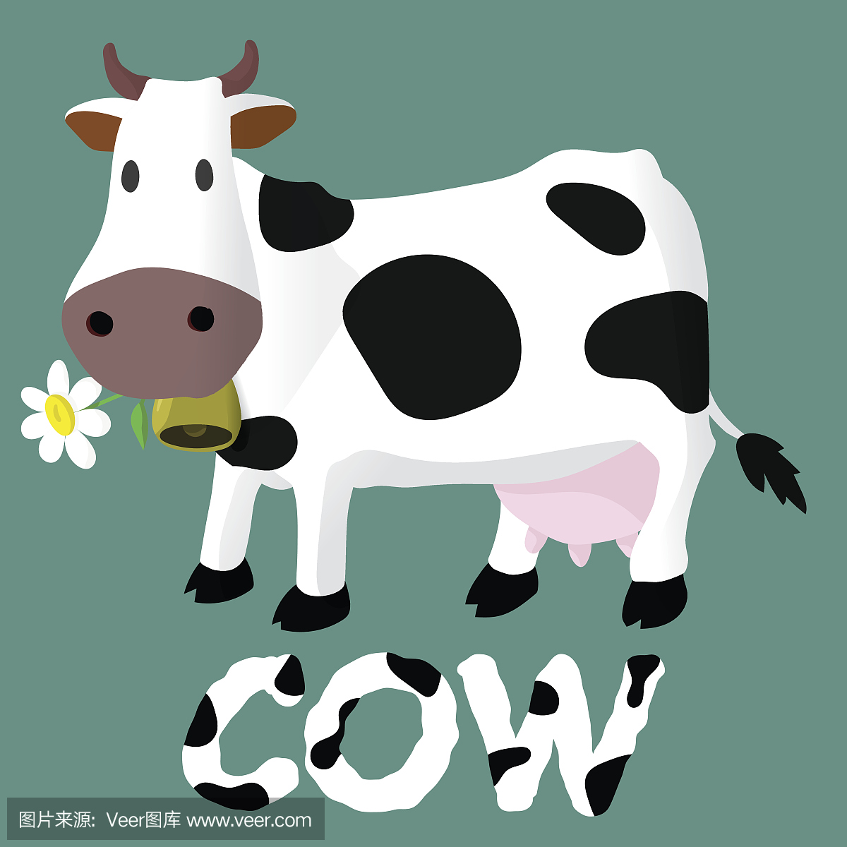矢量图。卡通快乐的奶牛。为孩子绘画。农场。