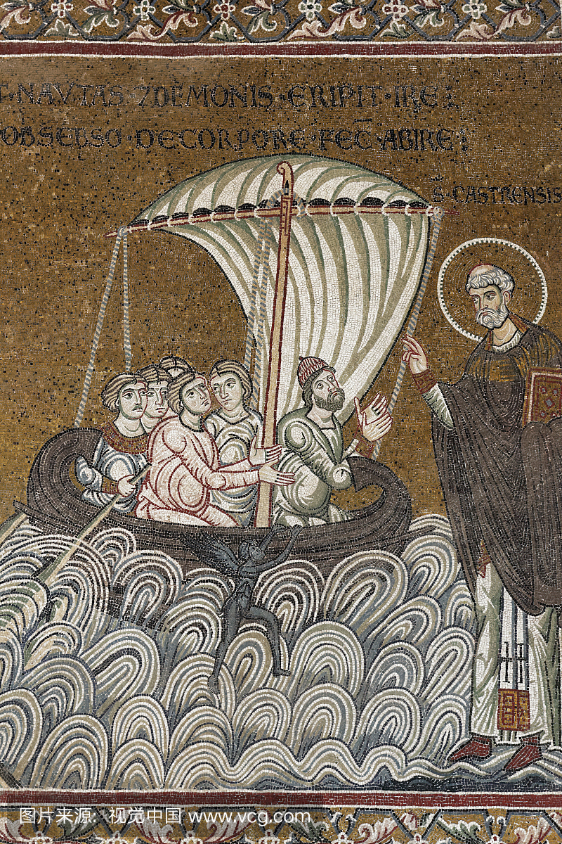 耶稣救圣彼得在海上的一艘船,拜占庭金地面马