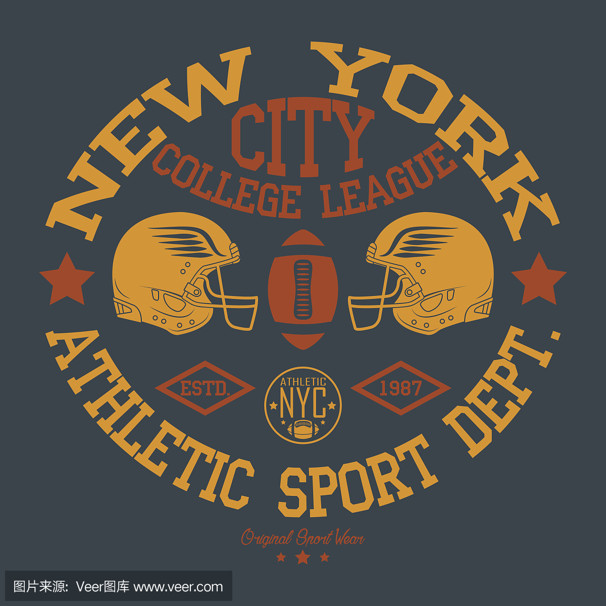 纽约运动服排版标志,美式橄榄球,复古,大学,高级