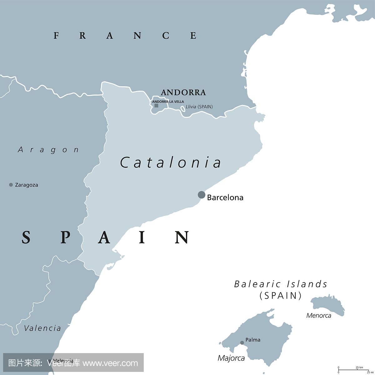 西班牙加泰罗尼亚自治区,灰色地图
