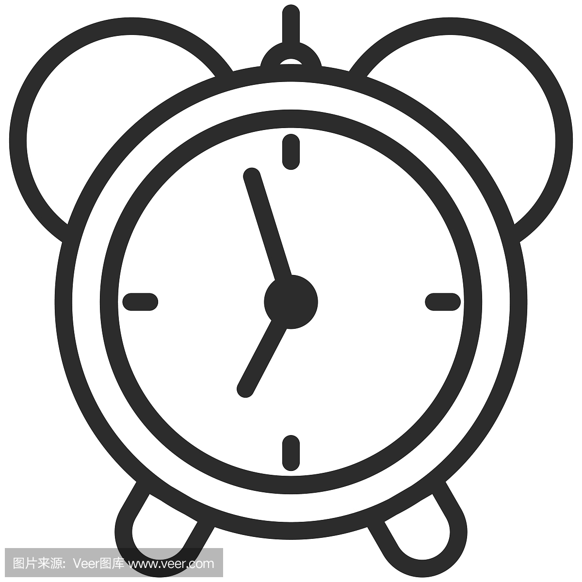 简单的矢量图标的经典闹钟线条艺术风格。像素