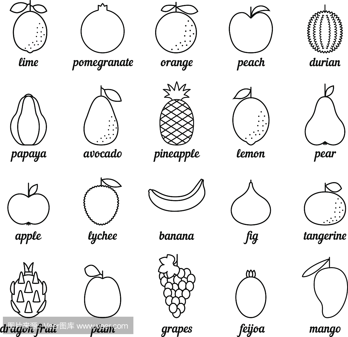 一套水果图标:苹果,葡萄,西瓜,香蕉