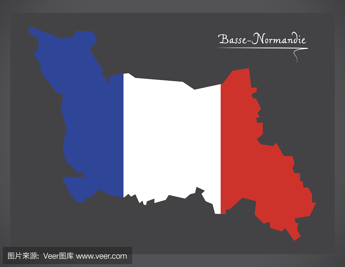 巴黎 - 诺曼底地图与法国国旗插图