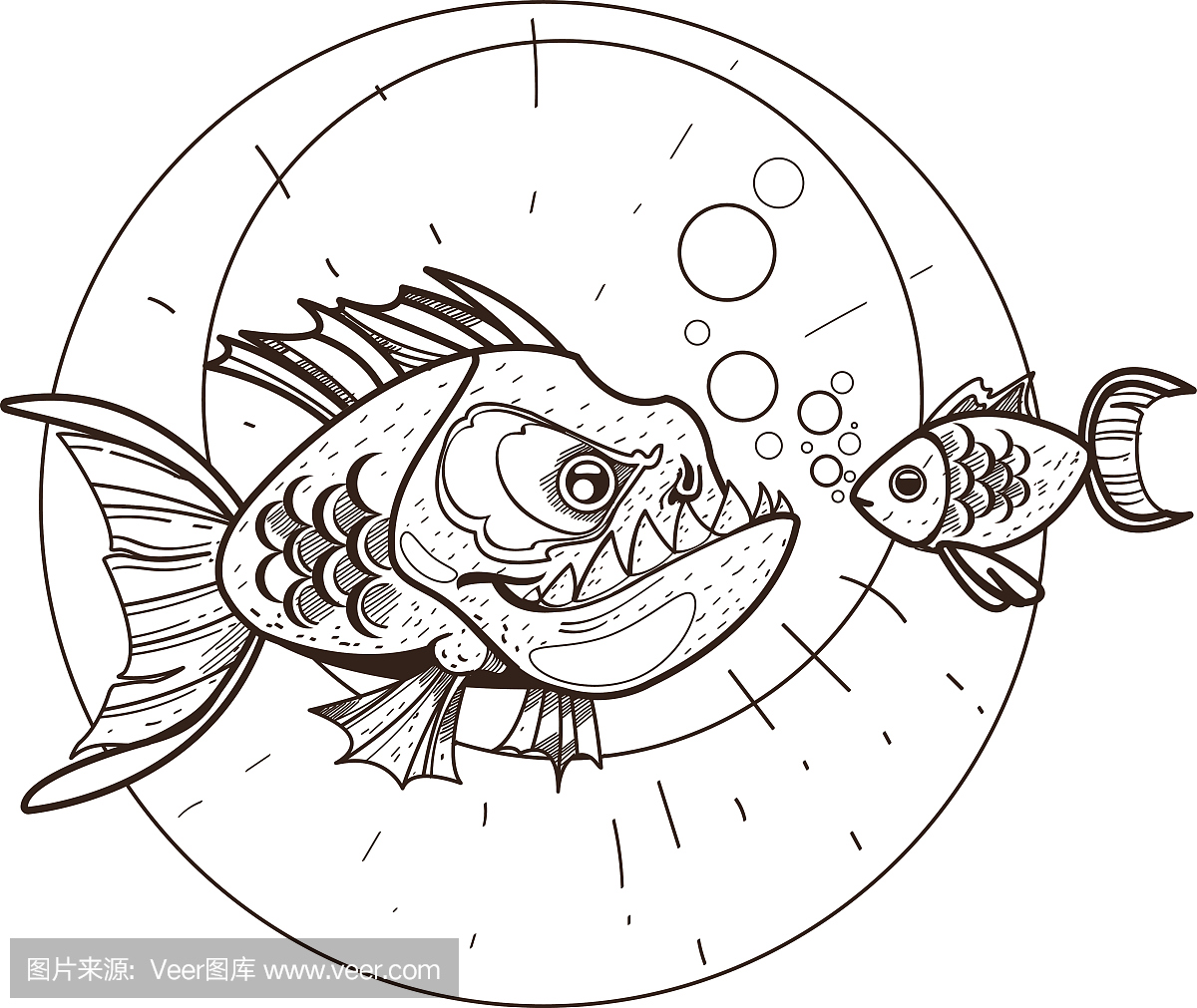 比拉鱼和金鱼。在海洋主题的剪贴画。动物保护