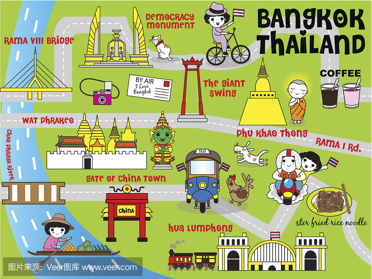 可爱的曼谷泰国指南地图插图集