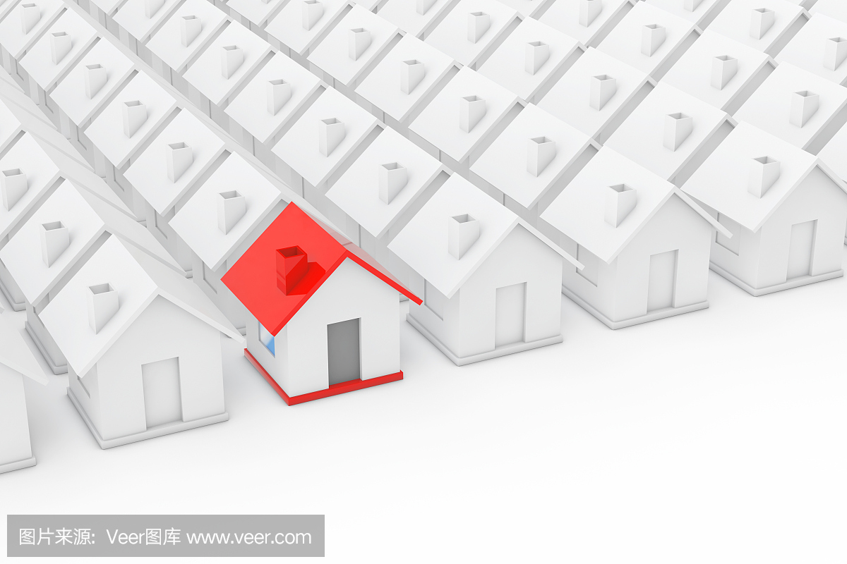 房地产业概念。红房子在白色