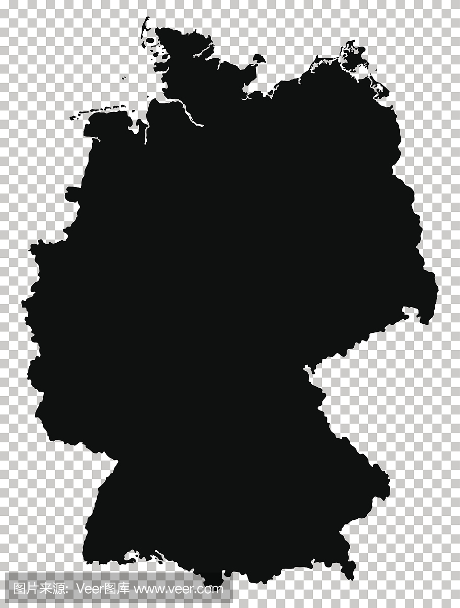 孤立的德国联邦德国的黑色详细的地图孤立在透