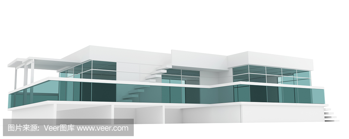 南部和沿海地区的房子草图。大玻璃窗,最大日