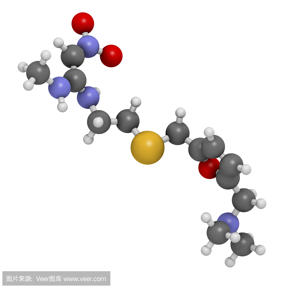 雷尼替丁消化性溃疡病药物,化学结构。