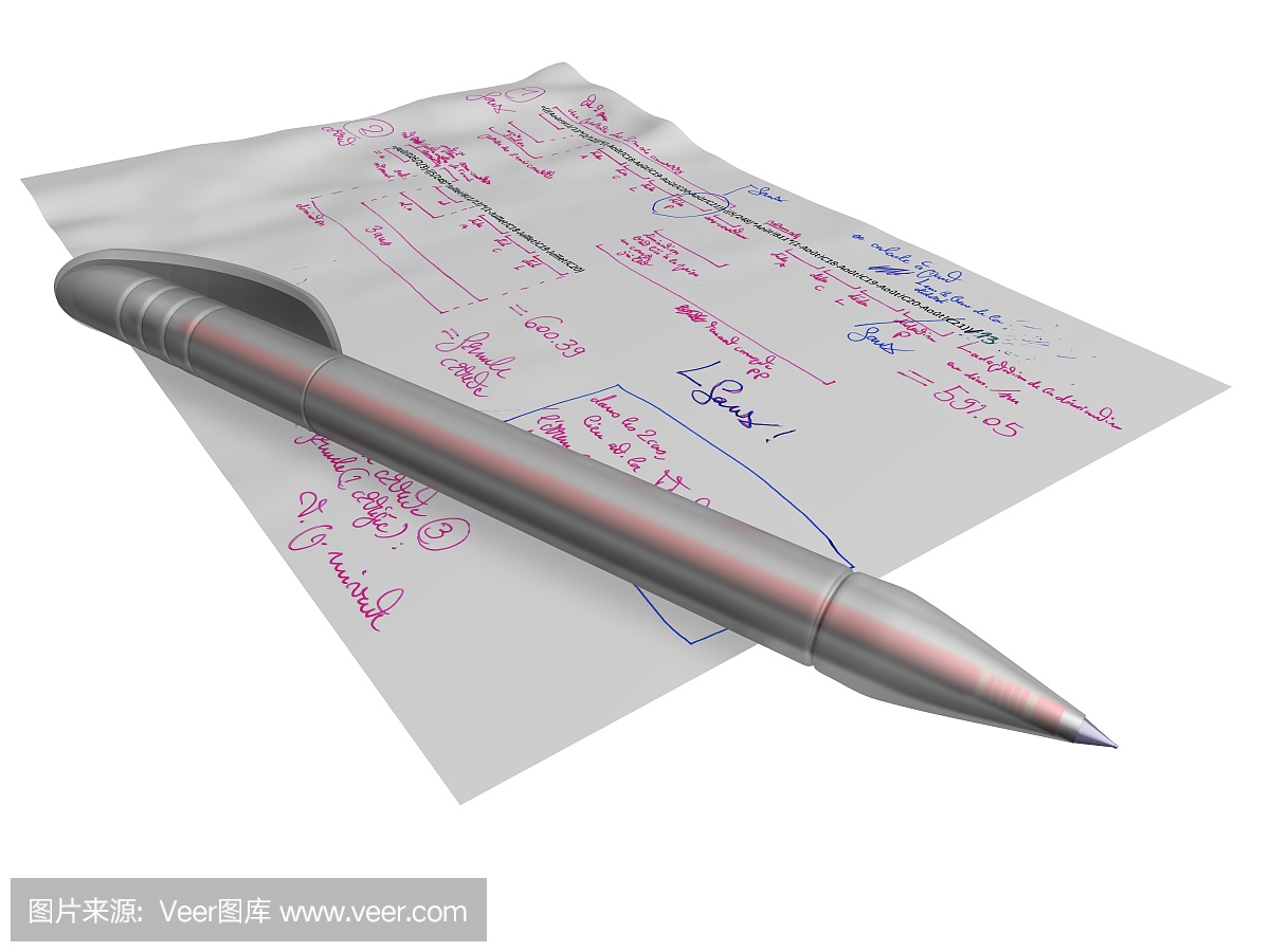 笔铺在带有注释的公式页面上