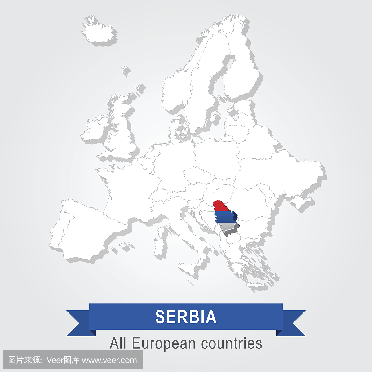 塞尔维亚。欧洲行政图。