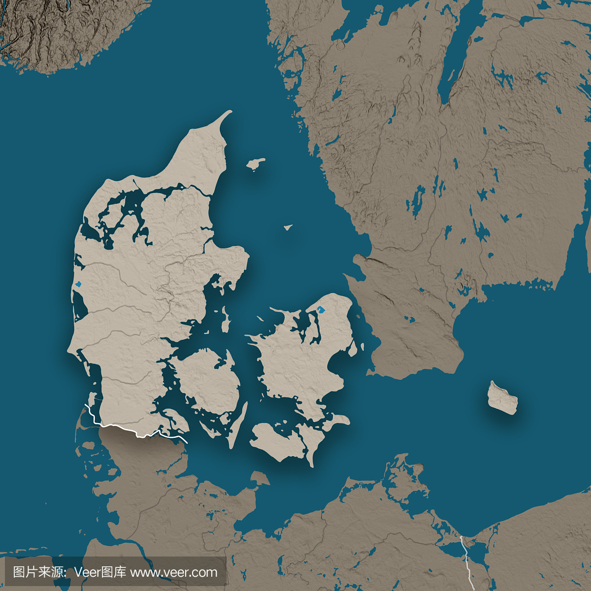 丹麦地形国家地图灰色