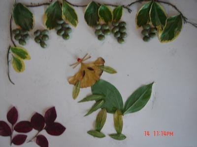 狐狸和酸葡萄 - 阿呆树叶贴画作品-20kb图片