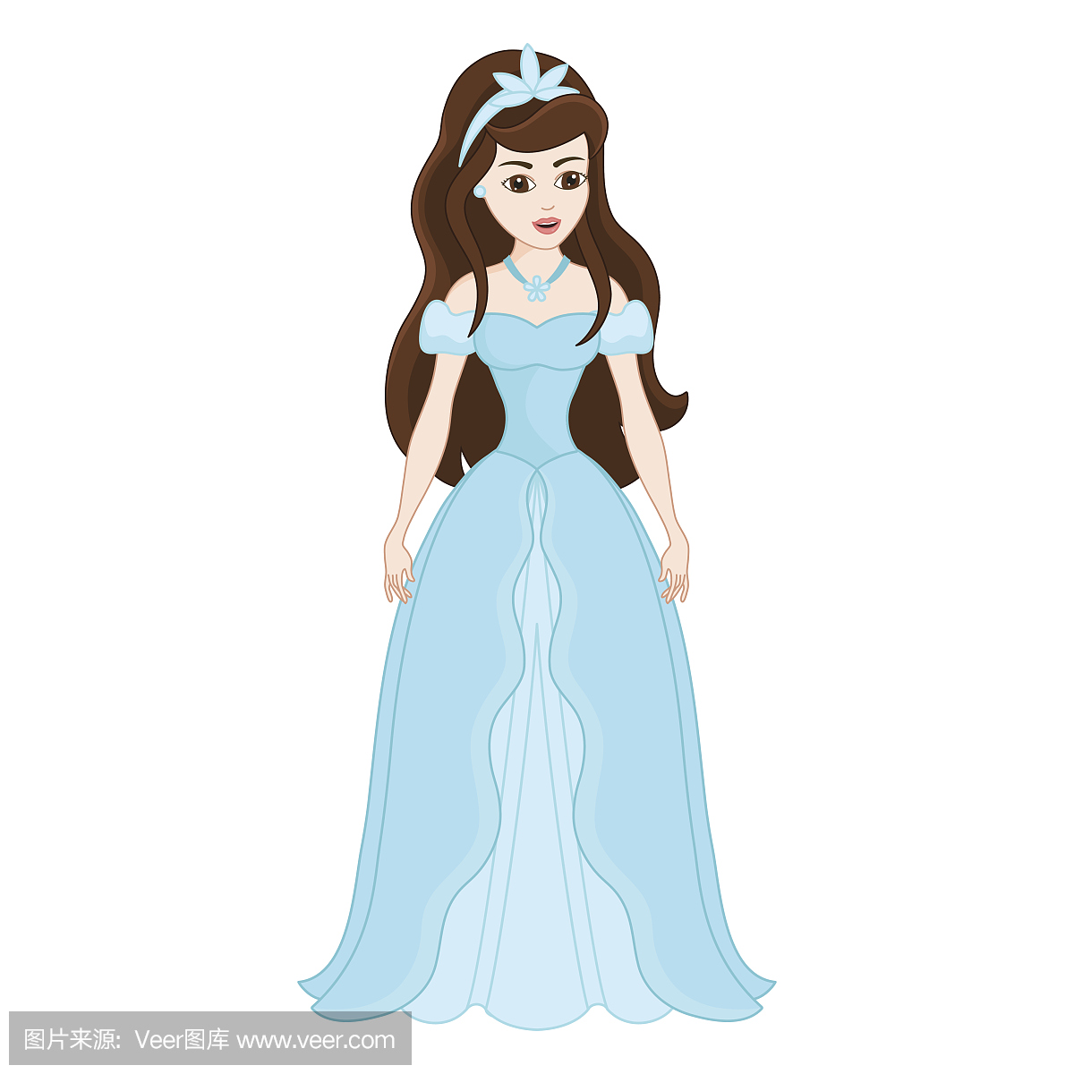 美丽的黑发公主插图从蓝色雪纺的衣服