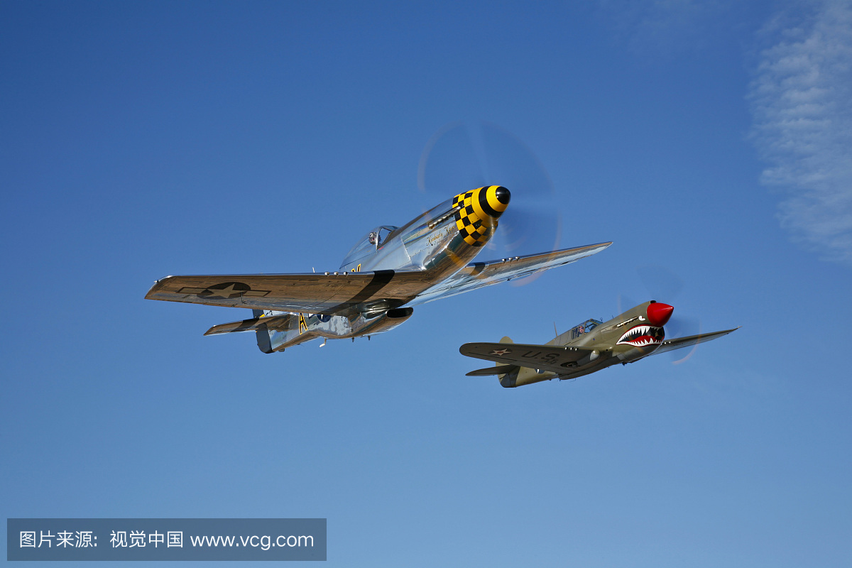 北美P-51D野马金佰利凯和柯蒂斯P-40E战鹰在