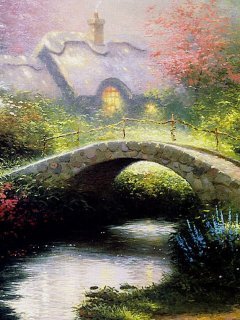 山水水彩画小桥流水人家_240x320_绘画壁纸_-26kb