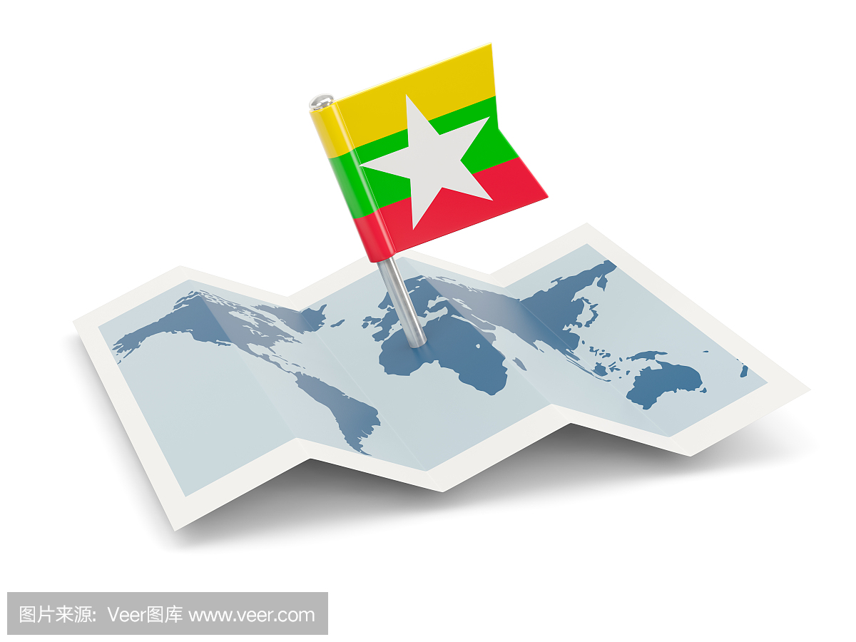 地图与缅甸国旗