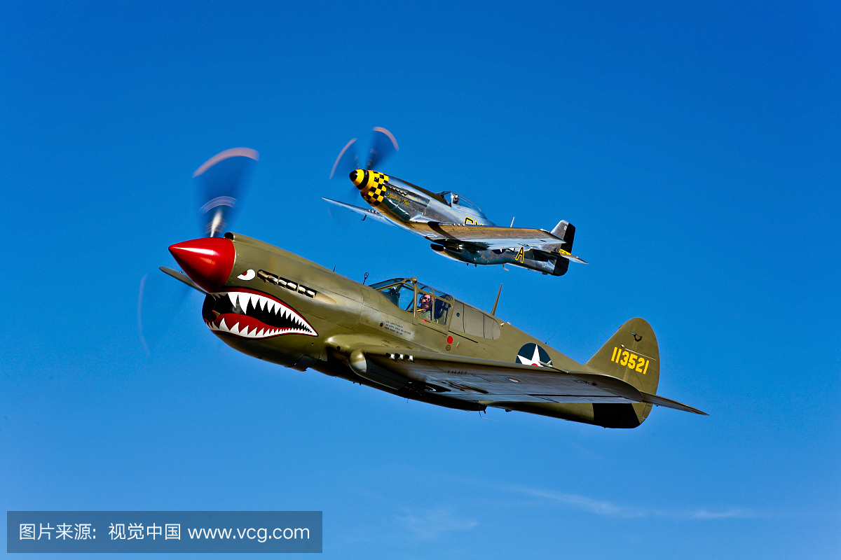 北美P-51D野马金佰利凯和柯蒂斯P-40E战鹰在