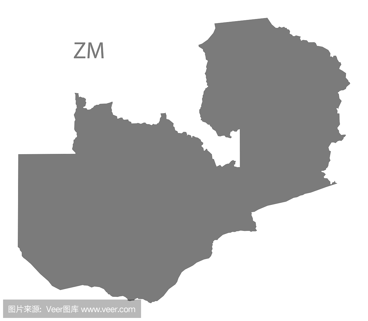 赞比亚地图灰色