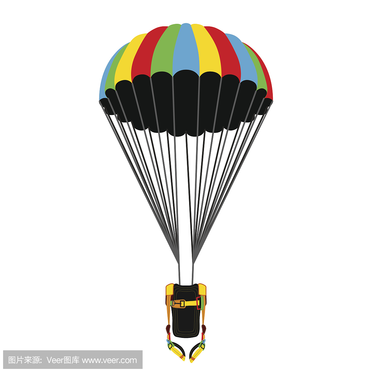 降落伞包与打开的降落伞。跳伞明亮的极限运动