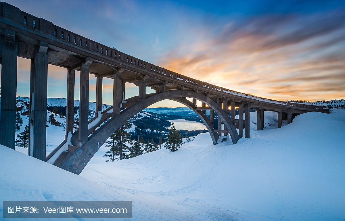 视角,唐纳山口,雪,加利福尼亚