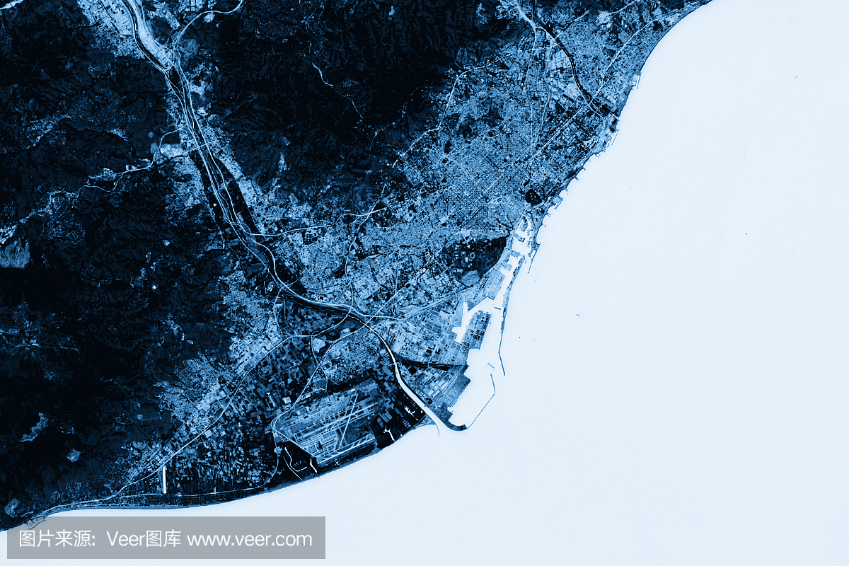巴塞罗那抽象城市地图顶视图黑暗