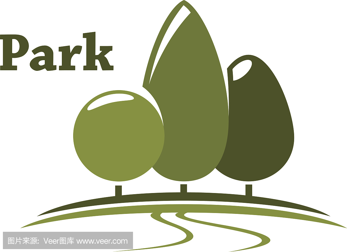 公园景观图标与草地上的树木