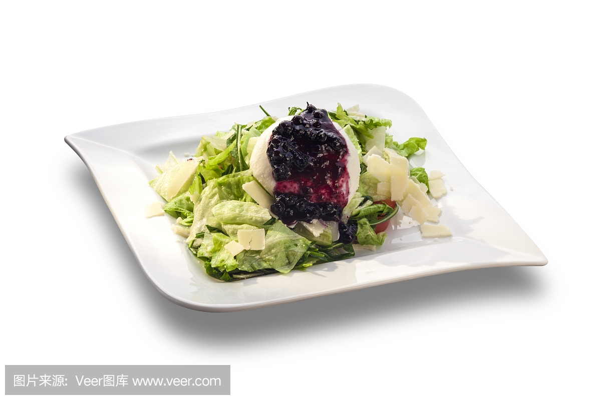 火箭沙拉和芝士配蓝莓酱