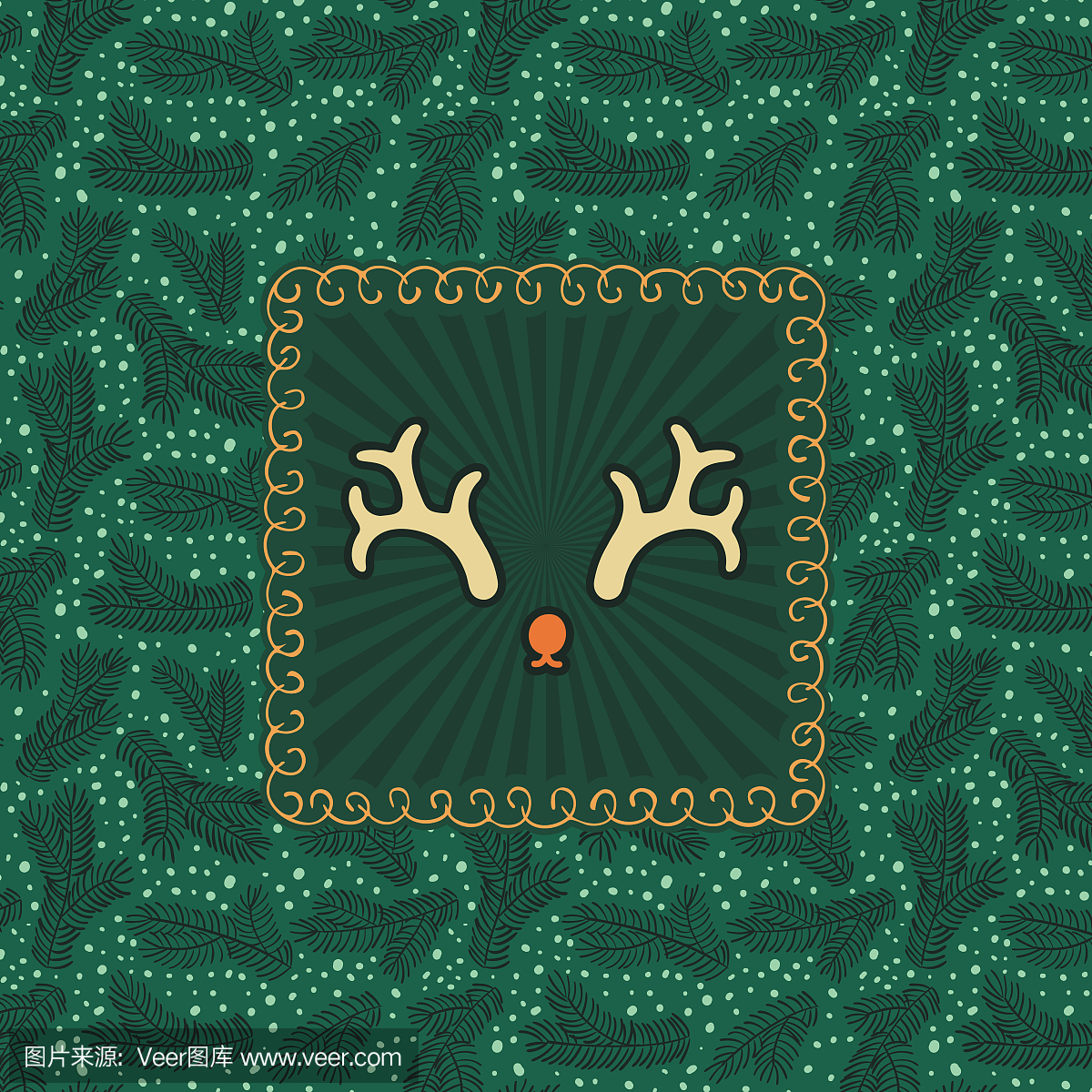 圣诞节和新年复古华丽框架与圣诞老人鹿角符号