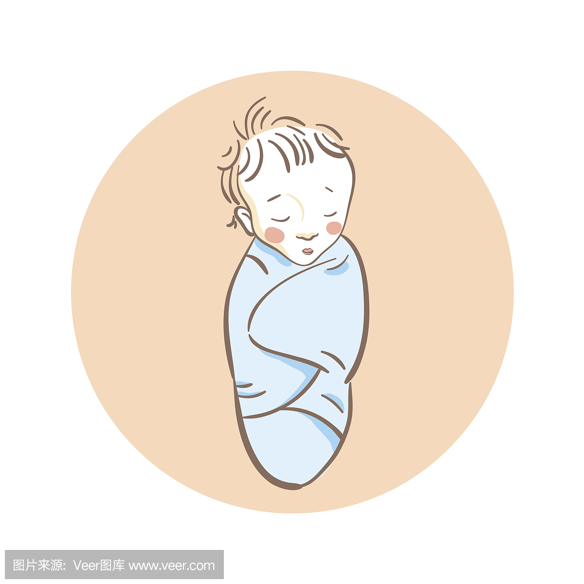 可爱的新生婴儿睡觉包裹在蓝色的毯子