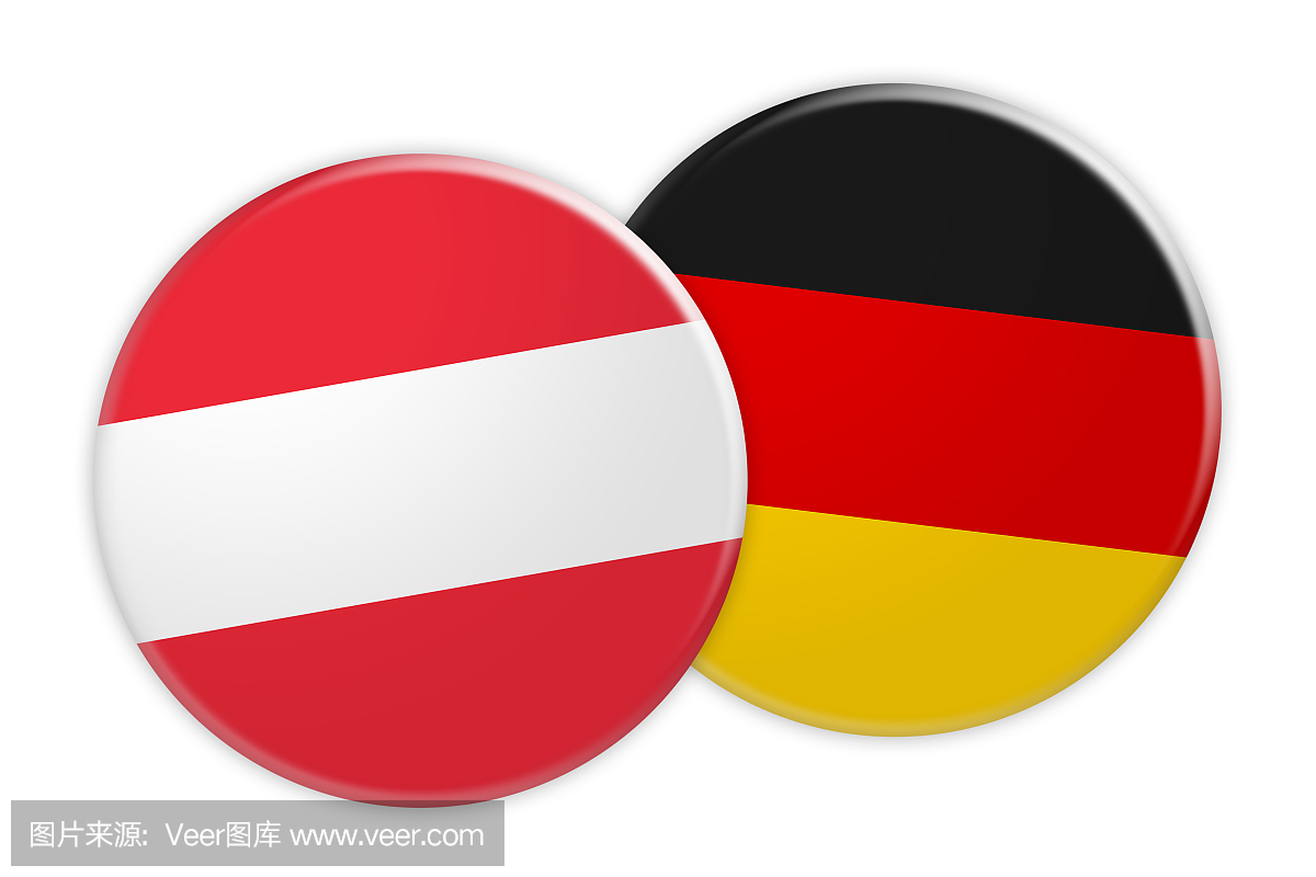 新闻概念:奥地利国旗按钮在德国国旗按钮,在白