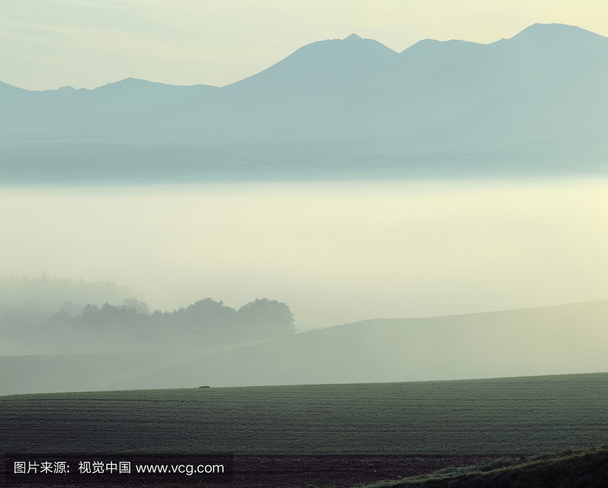 日本北海道富良野晨雾
