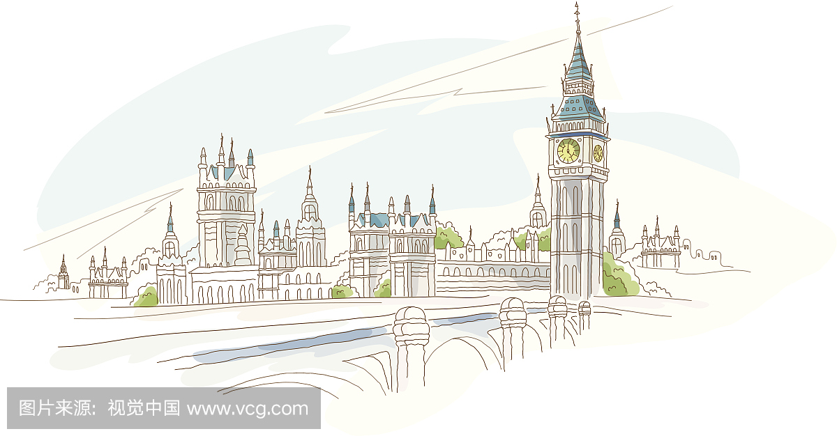 钟,威斯敏斯特大桥,议会大厦,泰晤士河,伦敦,英国