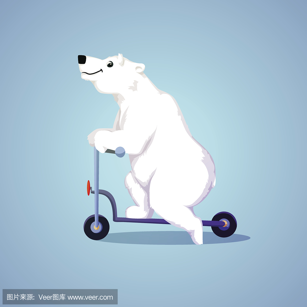 极地卡通微笑熊骑摩托车。
