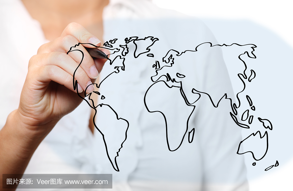女手画世界地图