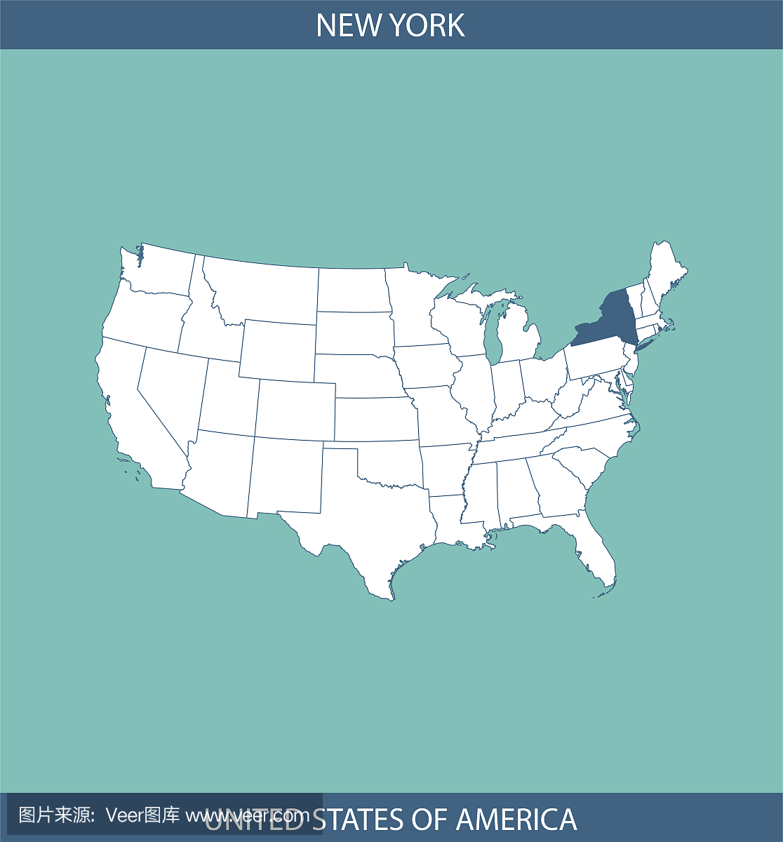 纽约州美国地图轮廓矢量蓝色背景图像艺术