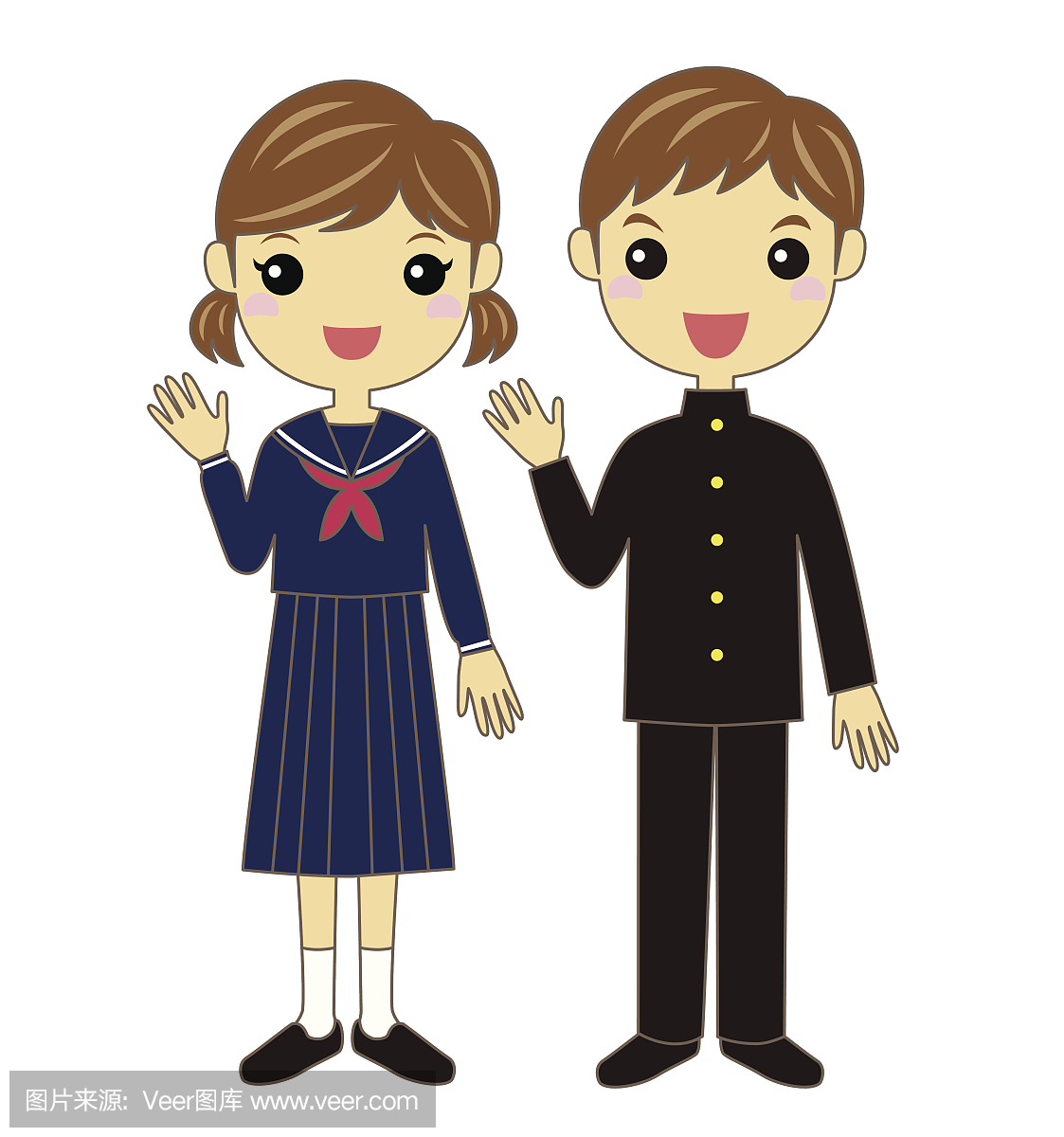 女孩和男孩穿校服