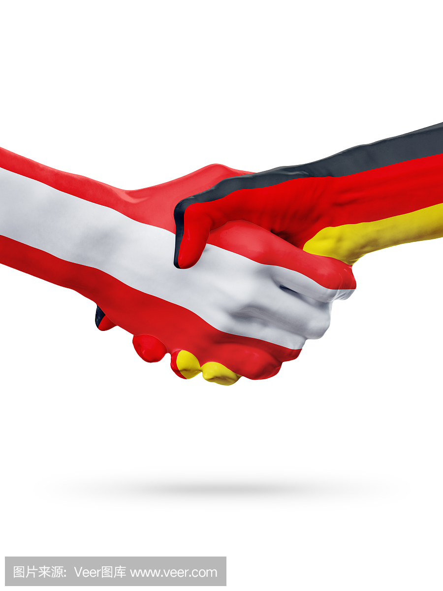 标志奥地利,德国,伙伴关系友谊握手概念。