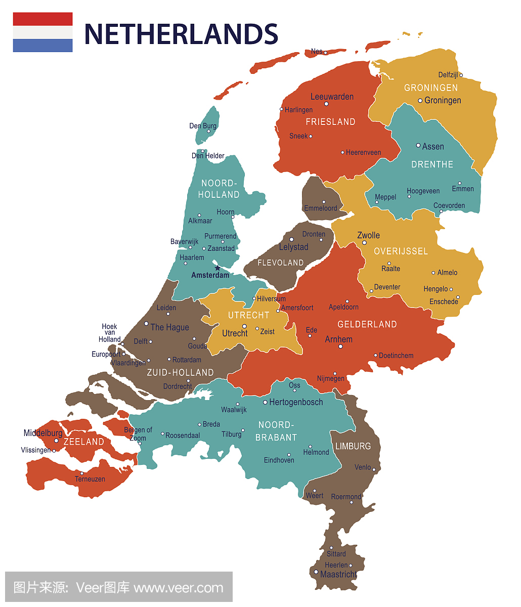 17 - 荷兰地图 - 红色绿色棕色黄色10
