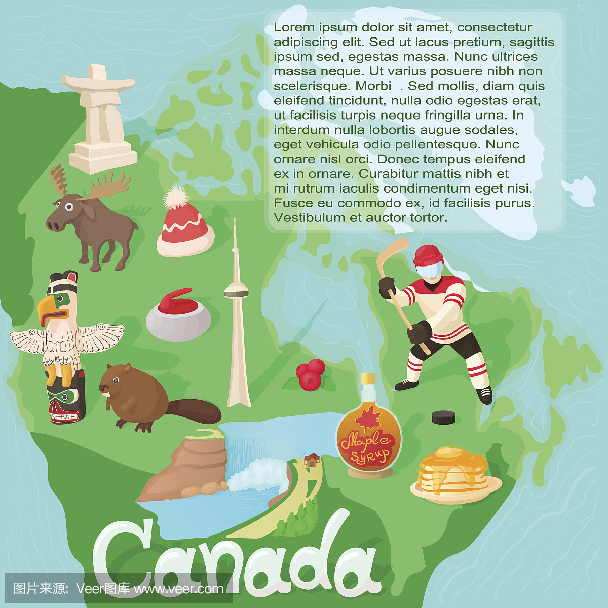 加拿大地图旅游和地标概念