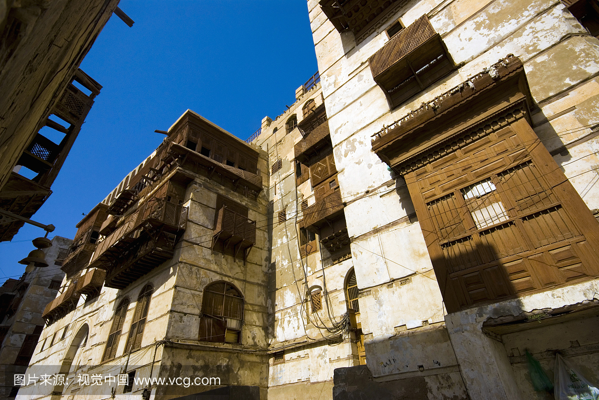 传统文化建筑在阿拉伯窗口的老城区,吉达,沙特