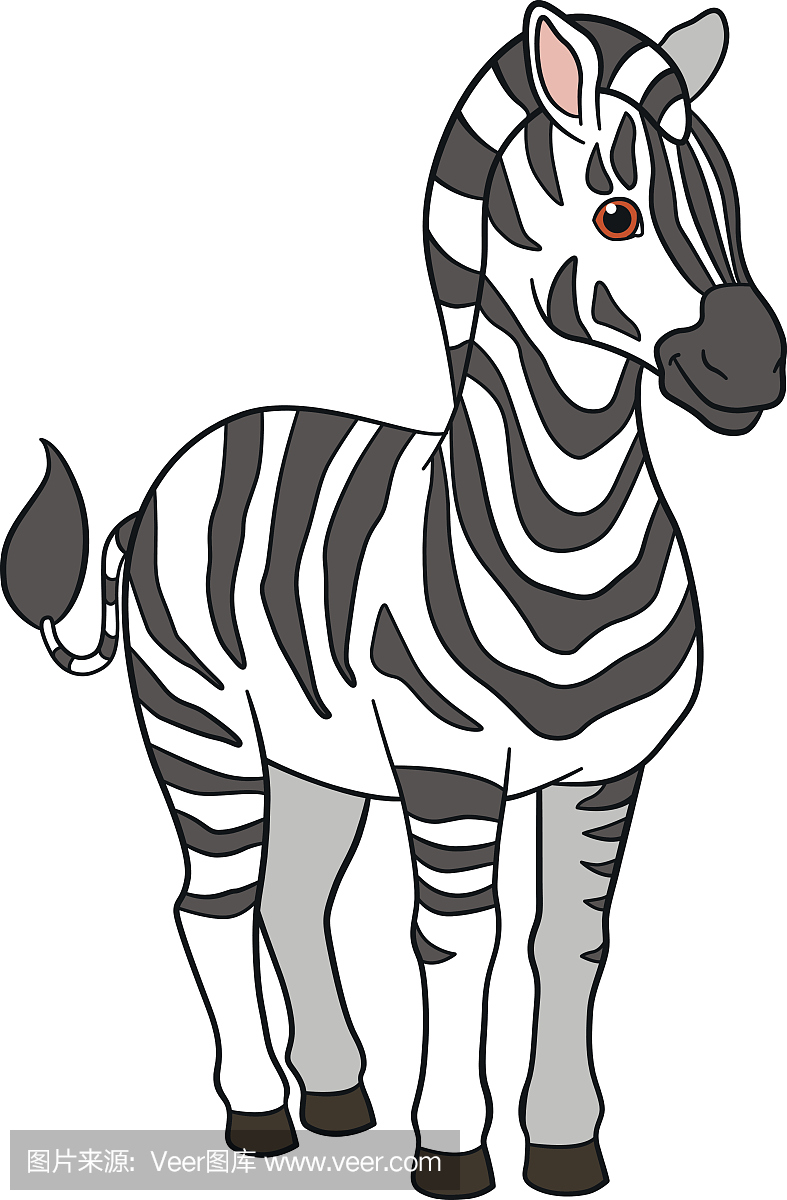 Cartoon animals. Cute beautiful zebra smiles.