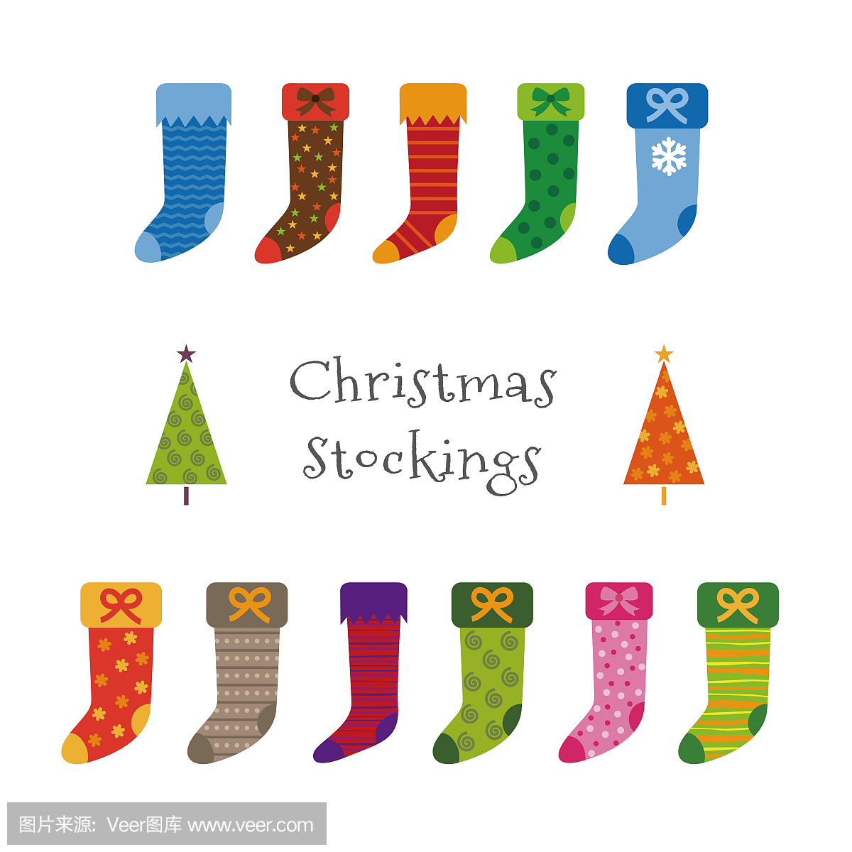 五颜六色的圣诞袜和树木,圣诞元素