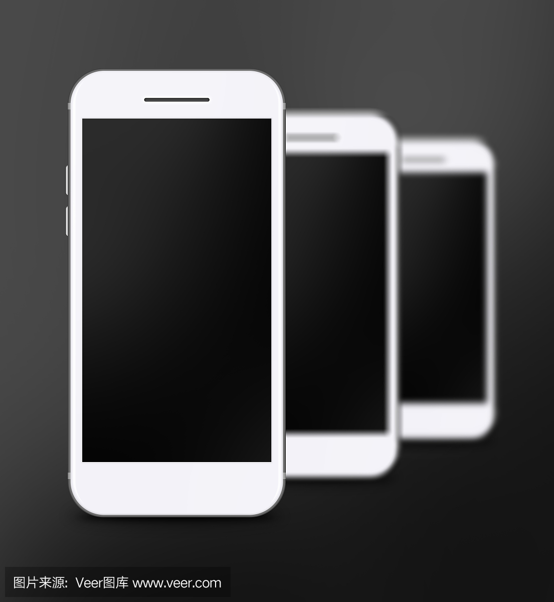 三灰色和白色触摸屏智能手机黑色屏幕
