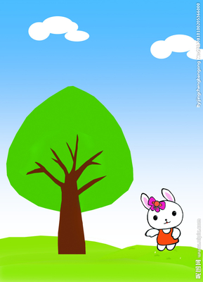 绿树草地小兔子儿童画设计图__风景漫画_动漫-247kb