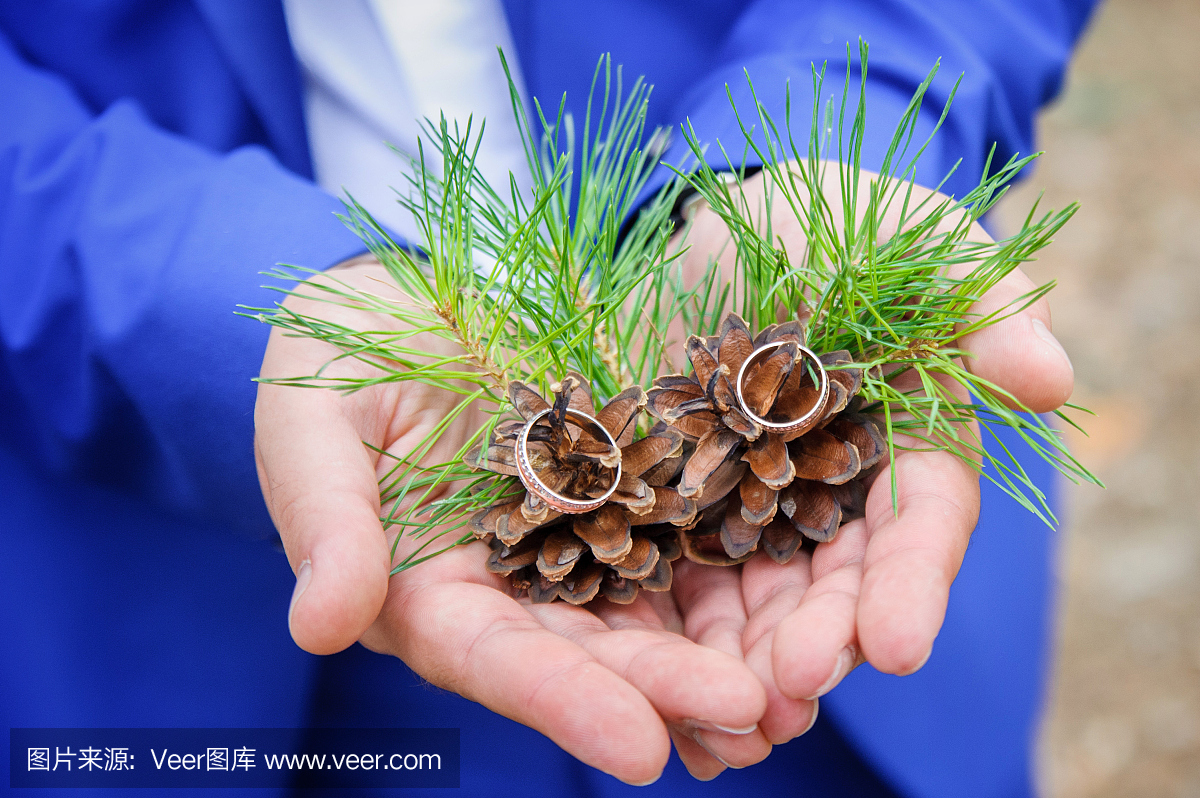 在一个男人的手特写的结婚戒指