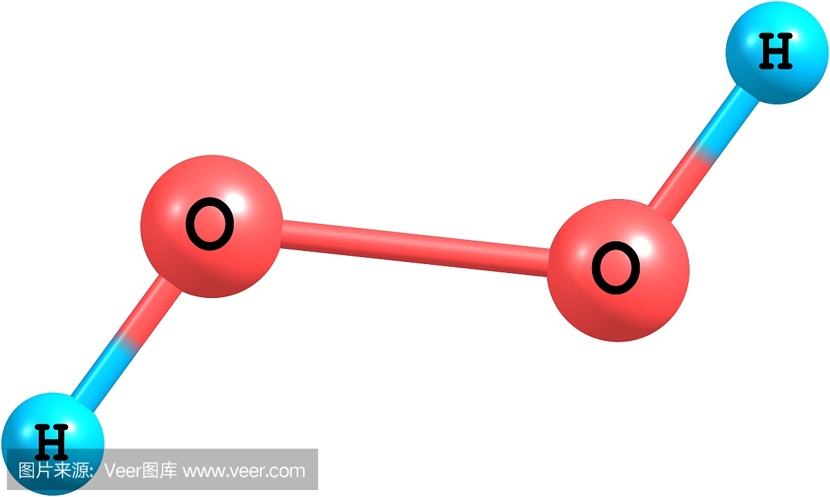 在白色隔离的过氧化氢(H2O2)分子结构