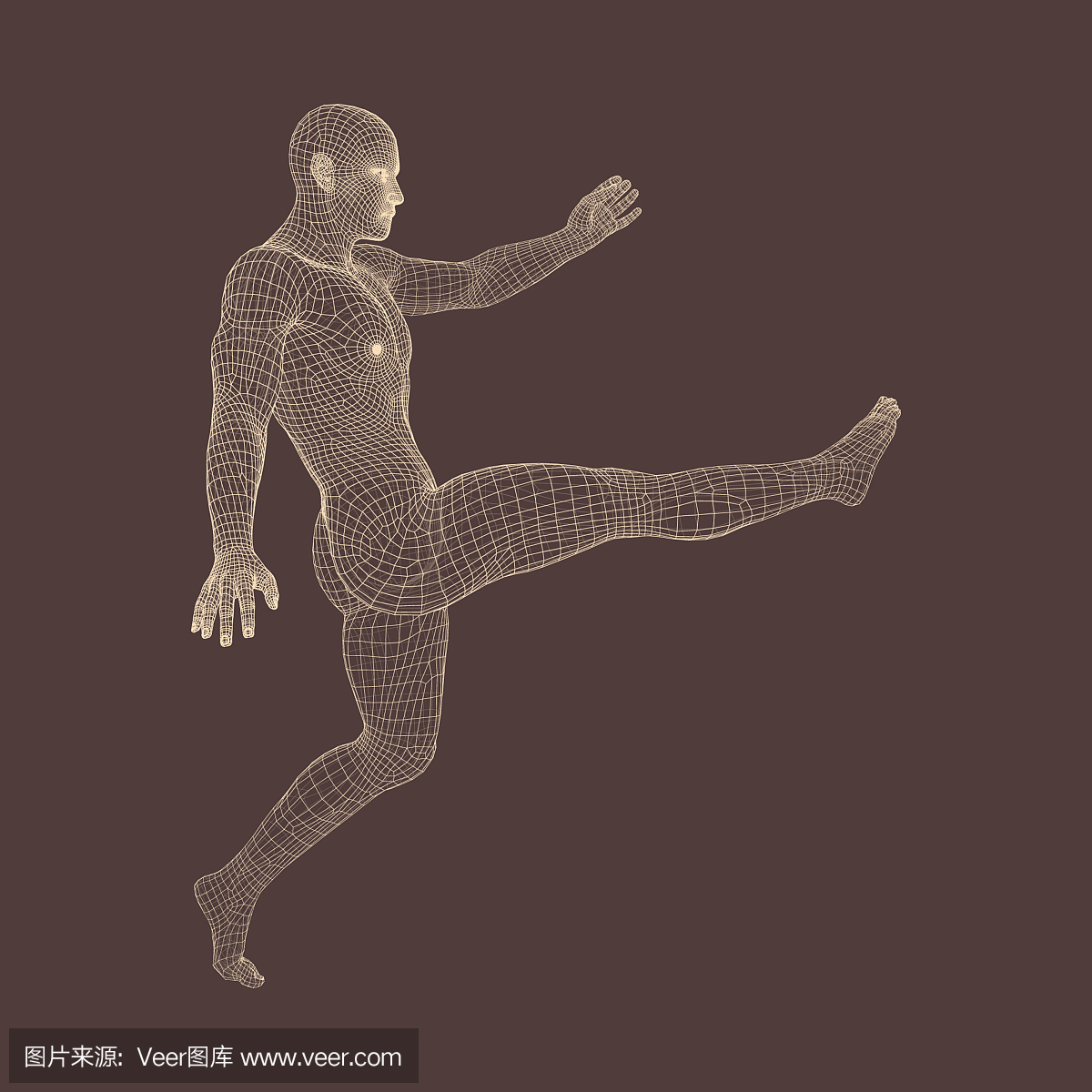 足球运动员。体育的概念。 Man的3D模型。人