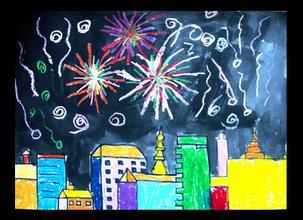 过年放烟火儿童画 - 图片家图片素材站!-19kb