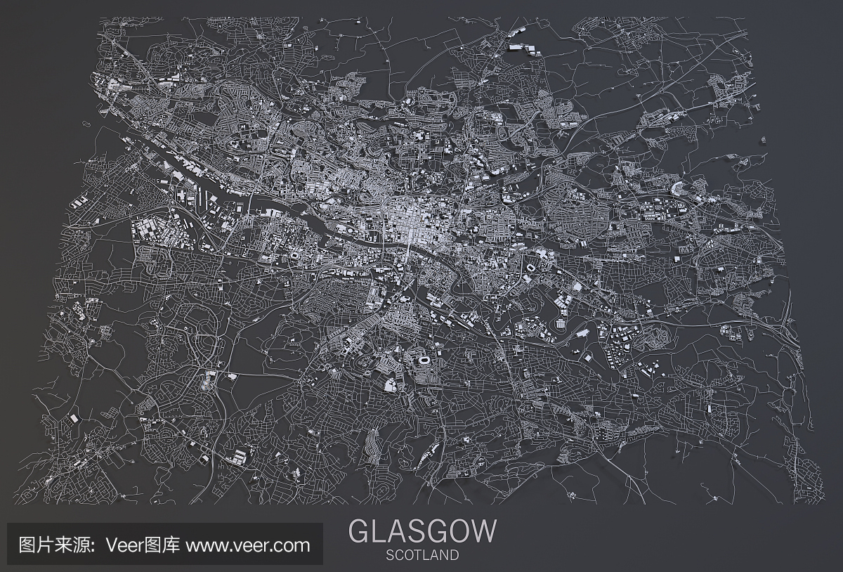 格拉斯哥地图,卫星视图,城市,英国